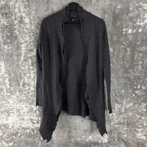 Avellini Size S Cashmere Open Front Cardigan Sweater Black Long Sleeve Outdoor